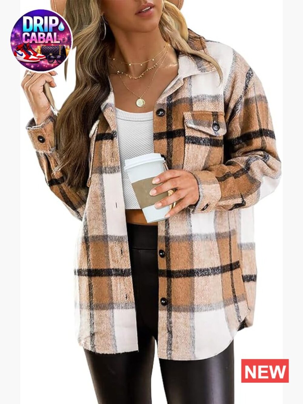 Women's Plaid Flannel Shacket Button Down Jacket Coat Fall Winter Tops